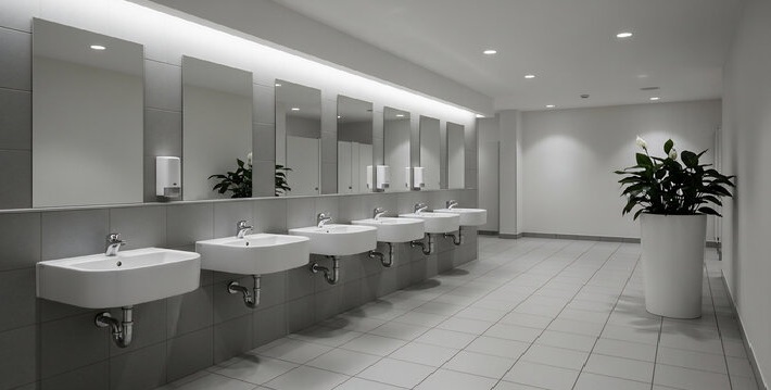 Spacious, inclusive, touch-free environment with wide circulation and clear wayfinding